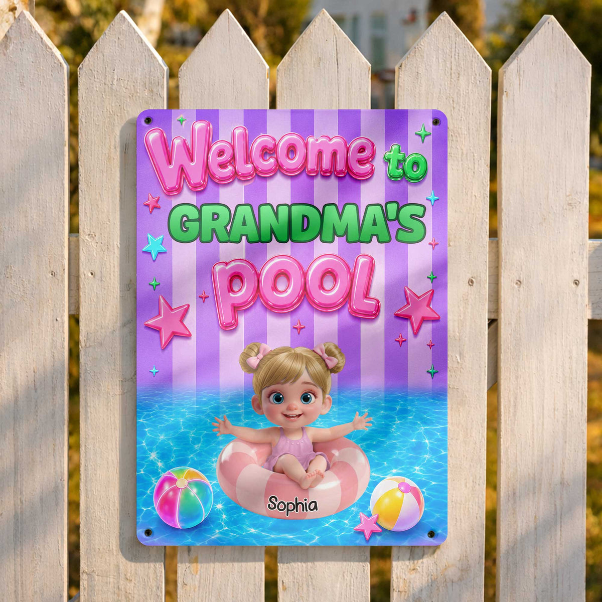 "Welcome to Grandma's Pool" Personalized Metal Sign - Custom Summer Outdoor Pool Decor Gift