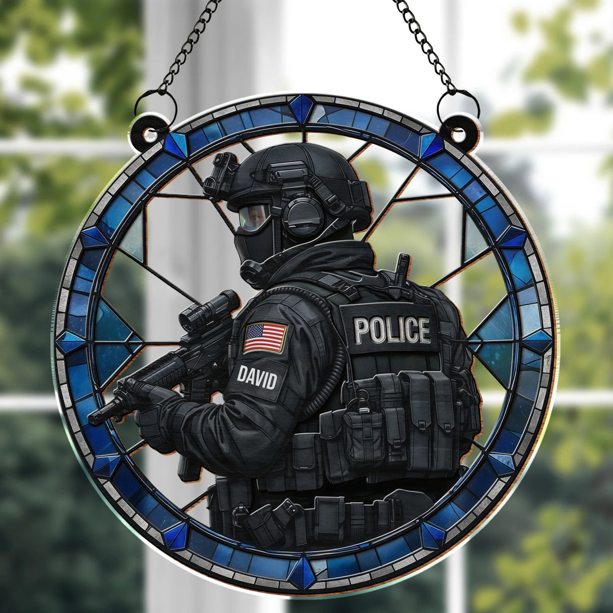 Honor Our Law Enforcement Tactical Gear Design Personalized Suncatcher - Custom Police Officer Decor Gift for Family