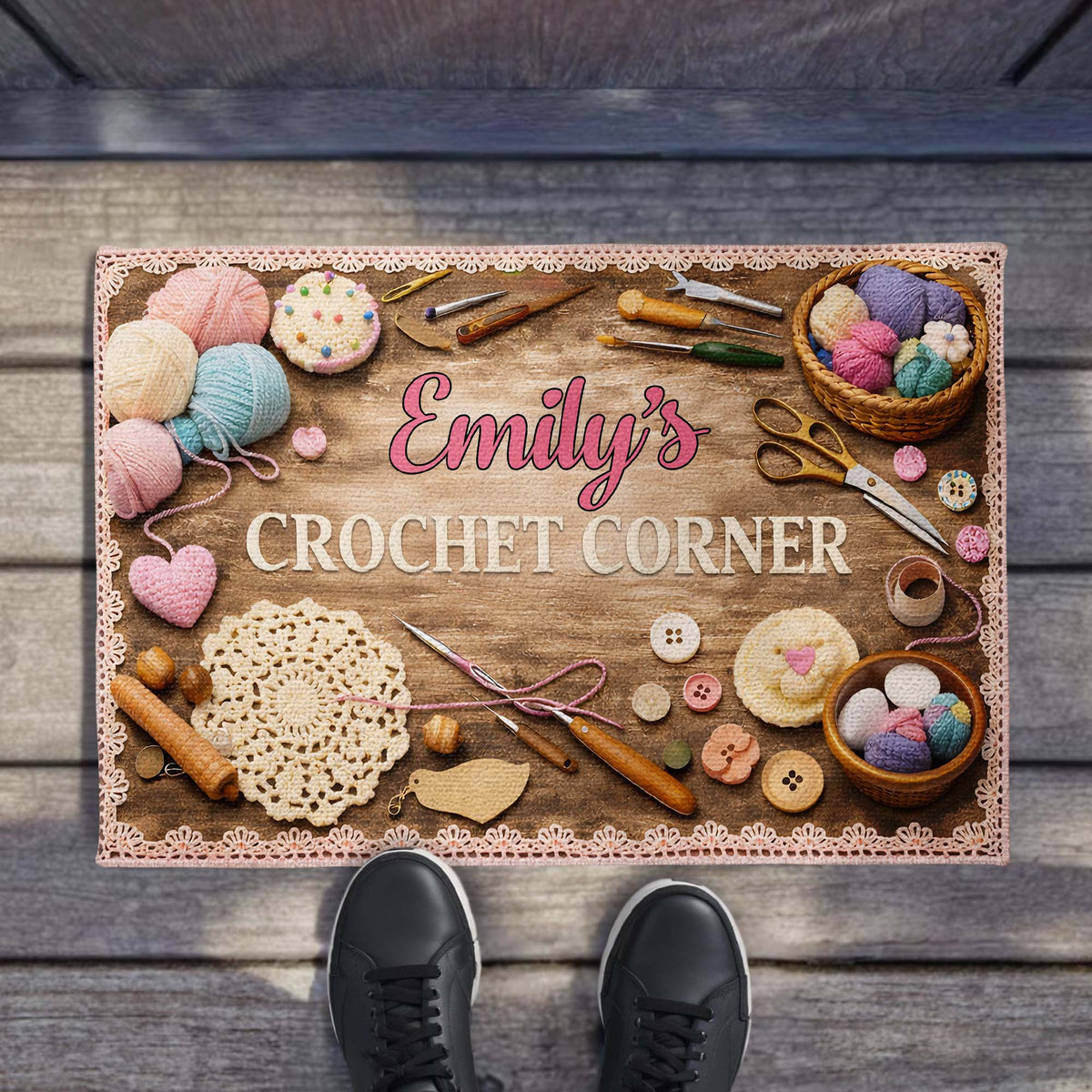 Crochet Corner Custom Doormat - Personalized Gift for Crochet Lovers and Crafters