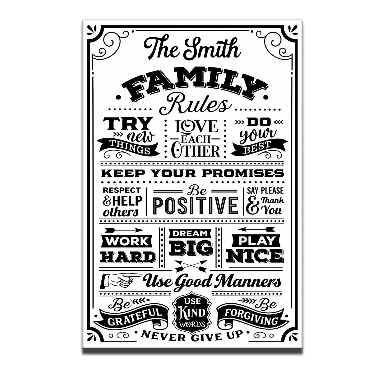 Our Family Rules Personalized Poster / Canvas - Custom Name Wall Art Gift