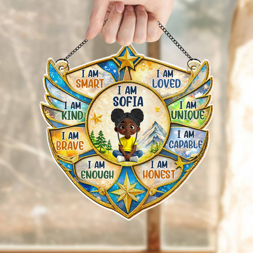 I Am Smart Loved Kind Personalized Suncatcher Ornament - Custom Affirmations Gift for Kids