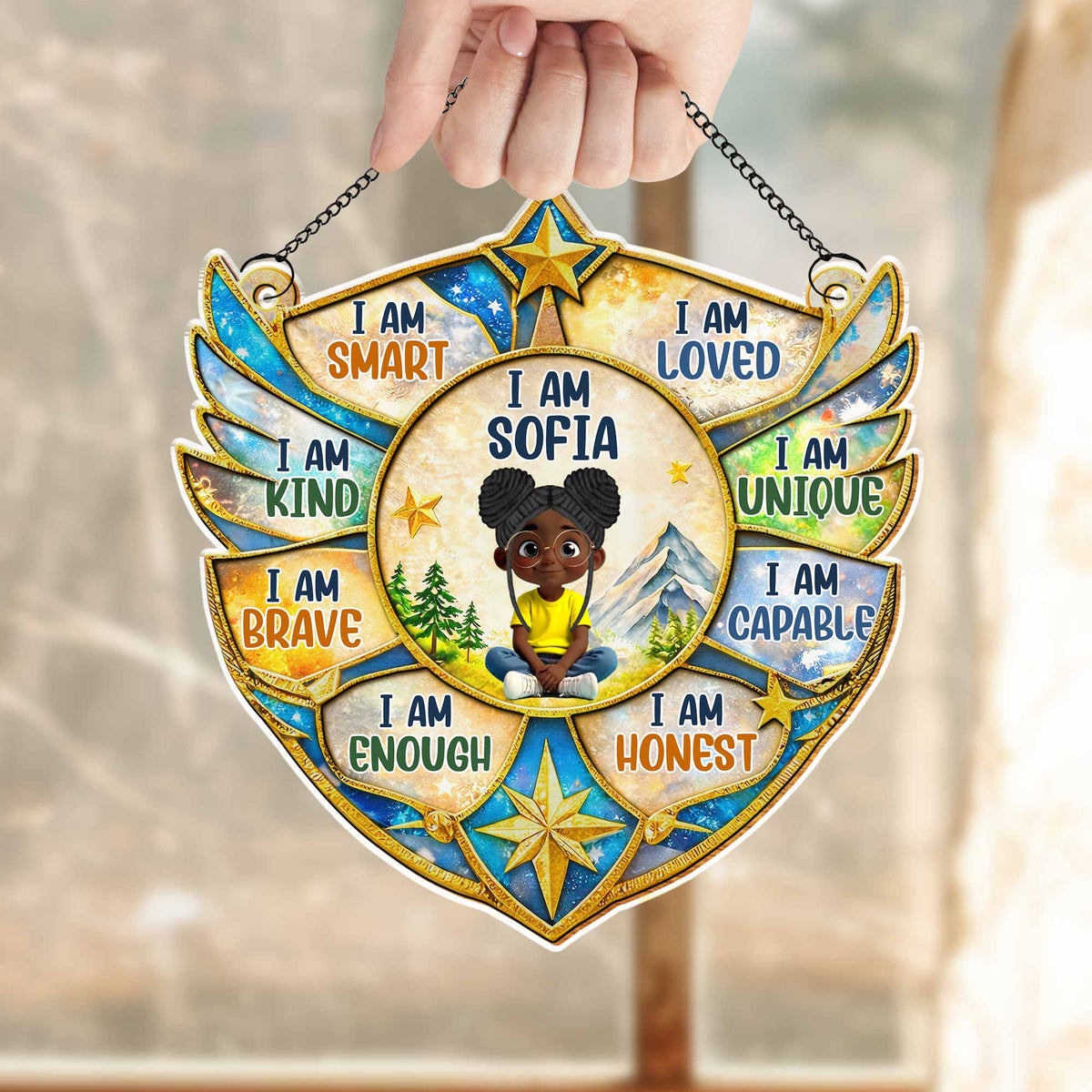 I Am Smart Loved Kind Personalized Suncatcher Ornament - Custom Affirmations Gift for Kids