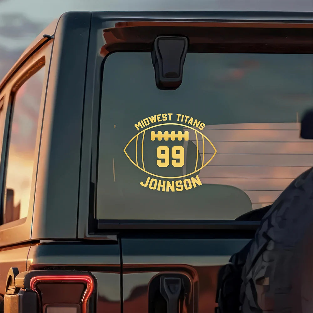 Personalized Football Player Car Window Decal Sticker - Custom Team Name Number Gift