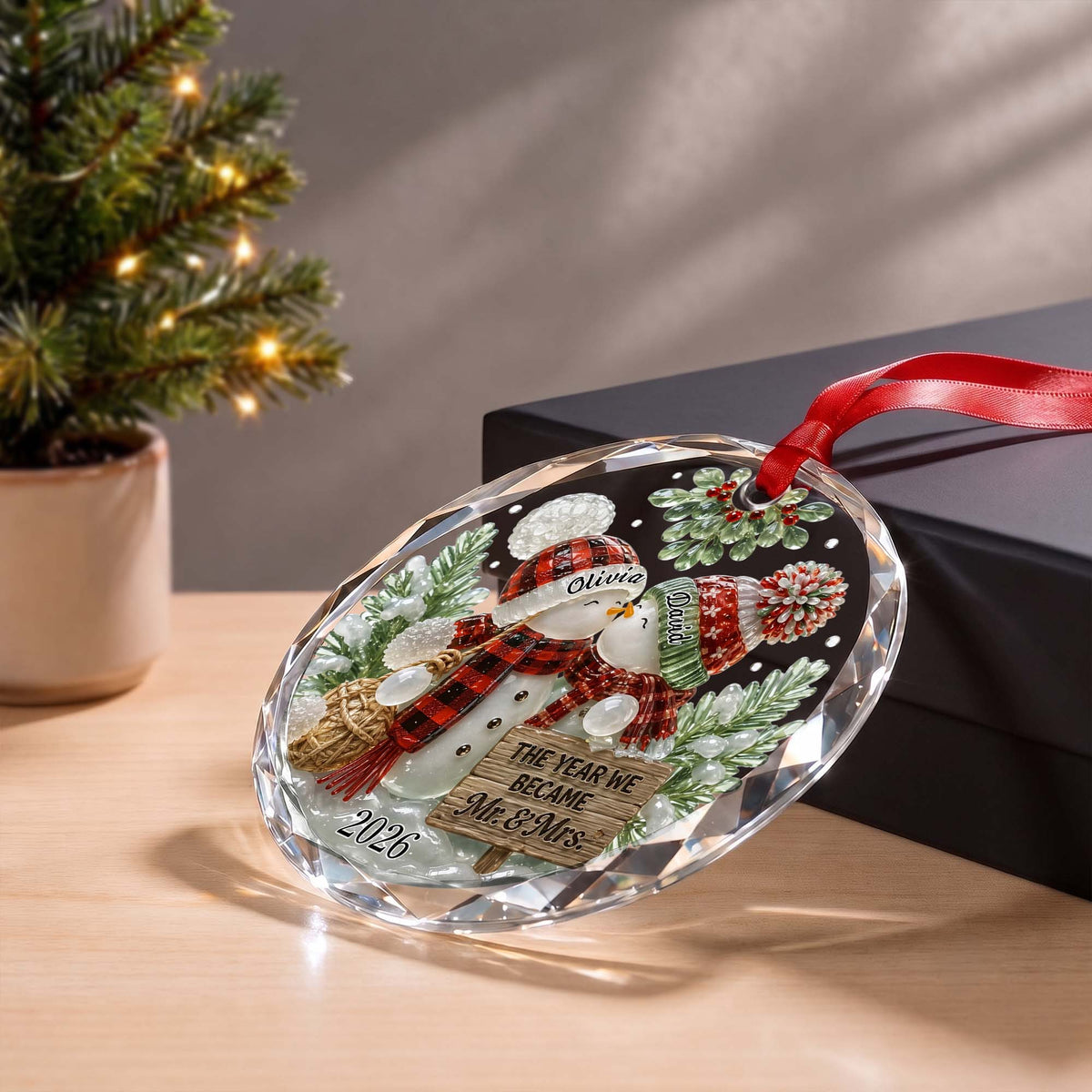 The Year We Became Mr. & Mrs. Personalized Glass Ornament - Custom Newlywed Couples Christmas Keepsake