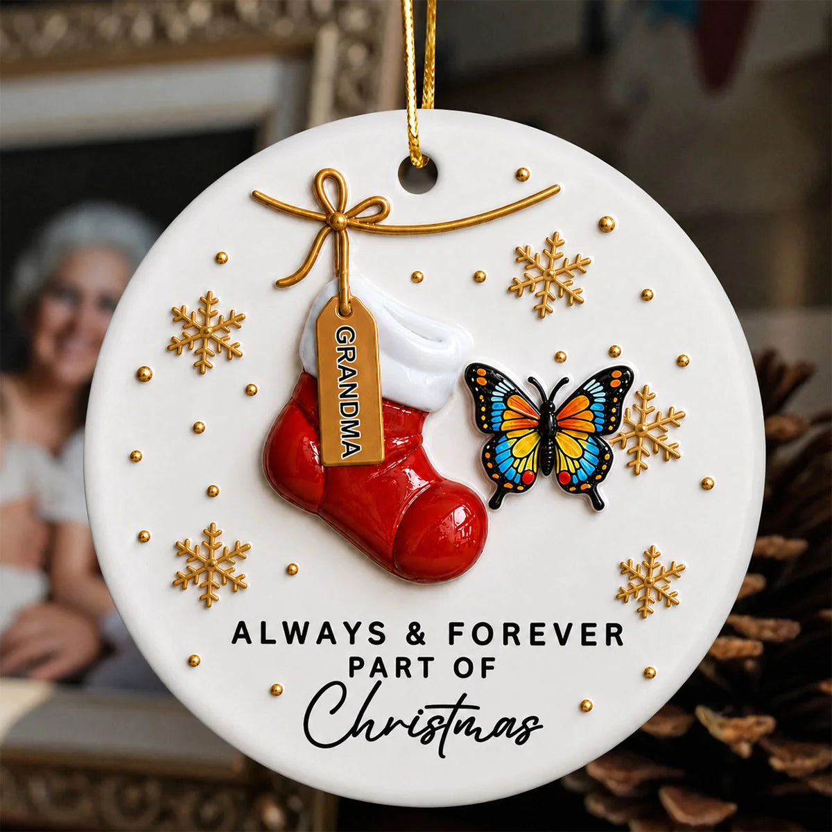 Always & Forever Part of Christmas Memorial Ornament - Personalized Ceramic Keepsake Gift for Family