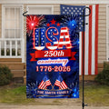 USA 250th Anniversary Personalized Garden Flag - Custom Family Name Fireworks Patriotic Decor