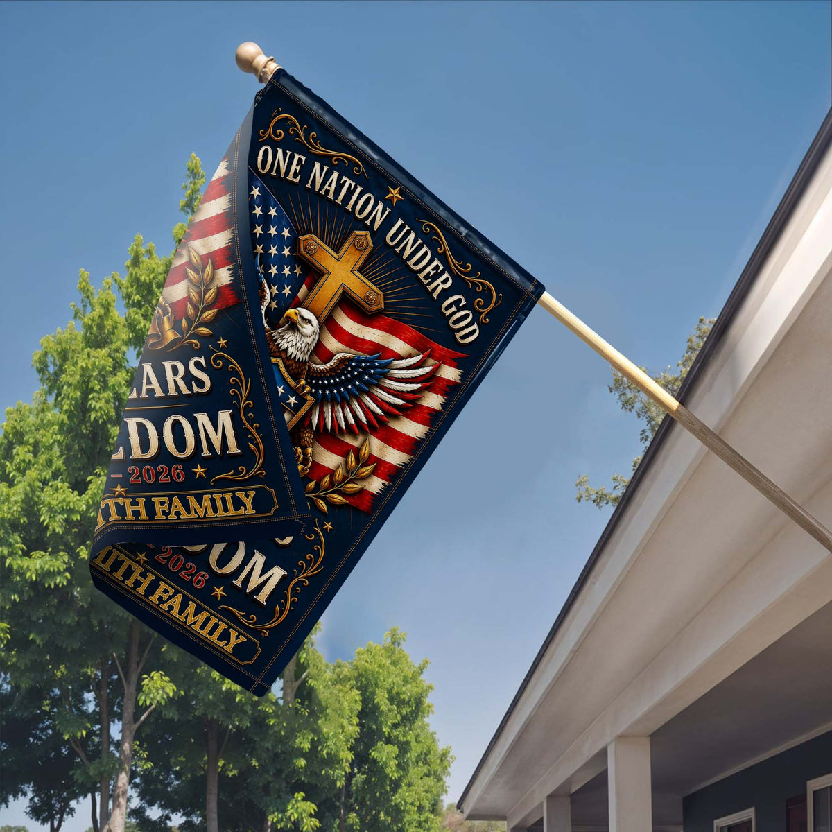 "One Nation Under God" Personalized Garden Flag - Custom Family Name 250 Years of Freedom American Patriotic Decor