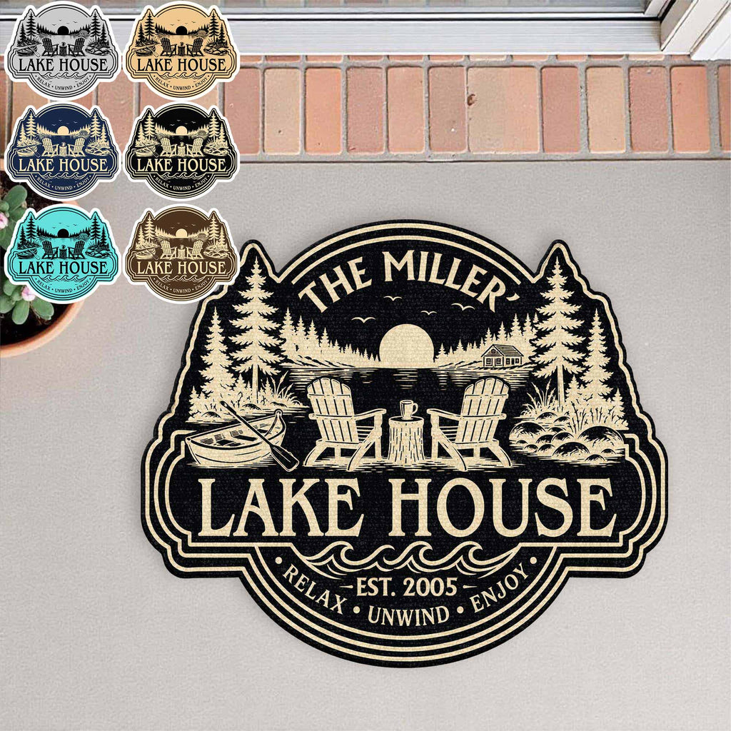 Lake House Relax Unwind Enjoy - Personalized Custom Shaped Doormat for Cabin Decor