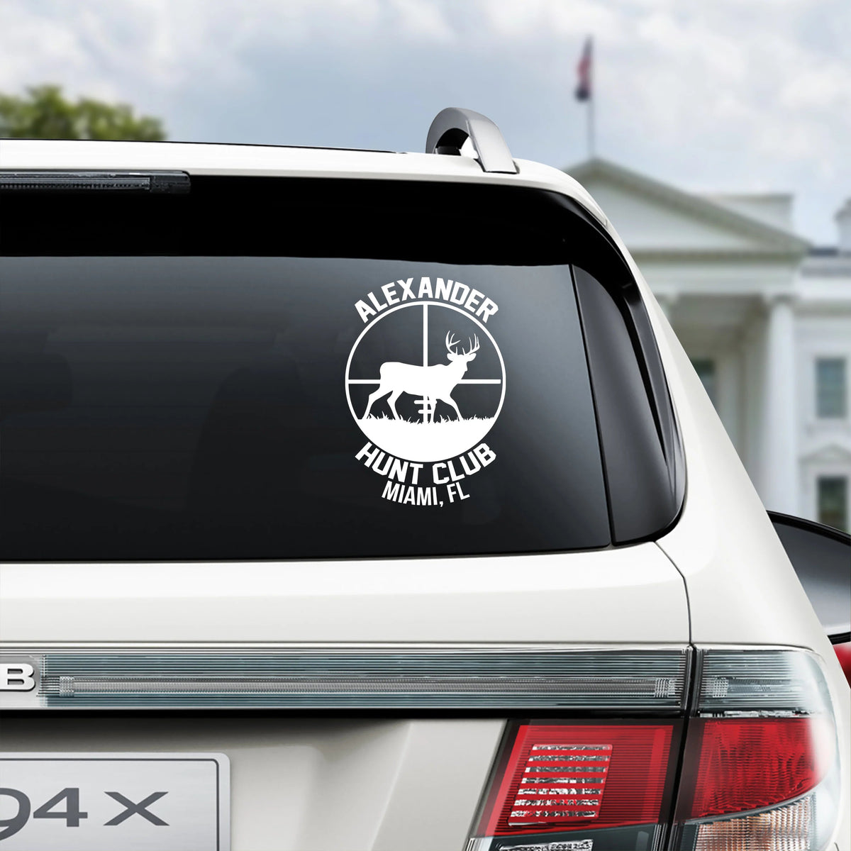 Custom Hunting Club Car Window Decal - Personalized Deer Hunter Sticker Gift