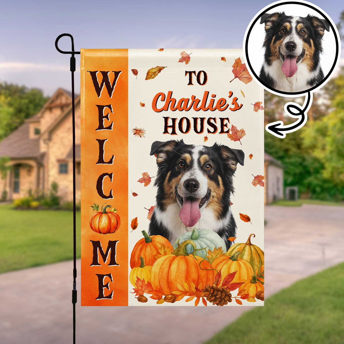 Personalized Dog Garden Flag - Custom Autumn Pumpkins Yard Decor for Dog Lovers