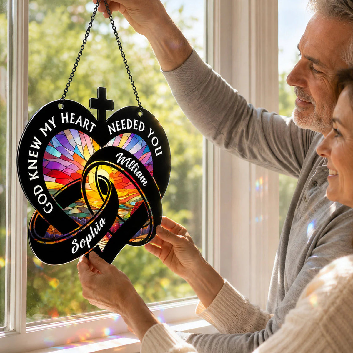 "God Knew My Heart Needed You" Personalized Suncatcher - Custom Anniversary Gift for Couple