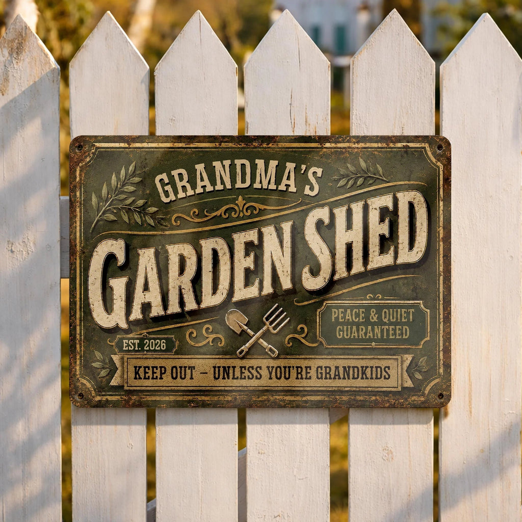 Grandma's Garden Shed Keep Out Personalized Metal Sign - Custom Gift For Garden Lovers