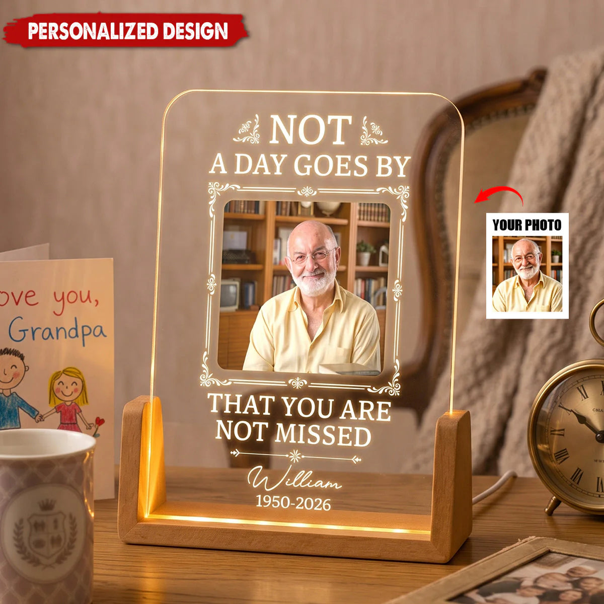 "Not A Day Goes By" Personalized Memorial LED Night Light - Custom Photo Remembrance Gift for Family