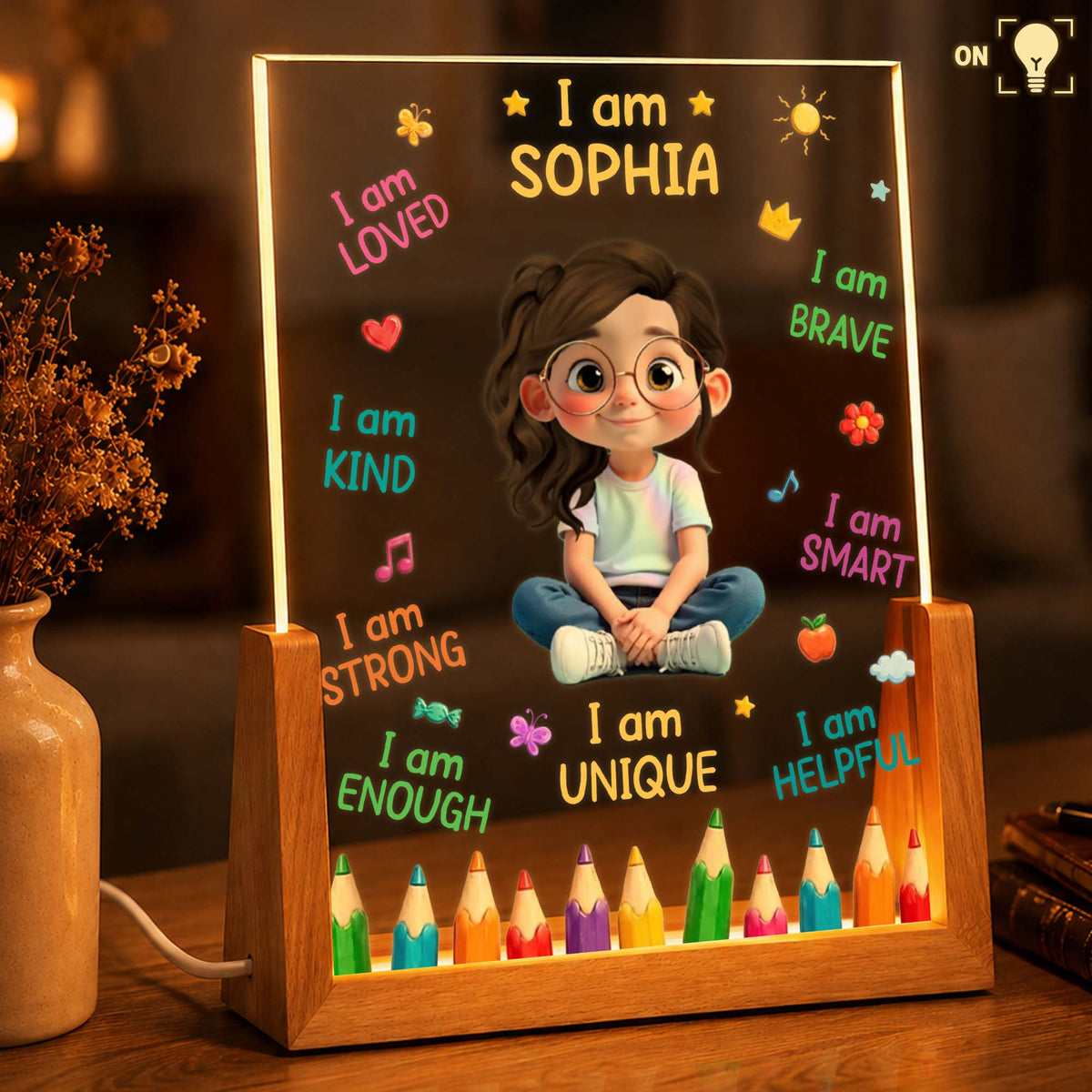 I Am Loved Kind Strong Custom Name LED Night Light - Personalized Kids Affirmations Gift