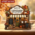 Custom Fall Coffee Bar Sign - Personalized Autumn Coffee Shop Wooden Block Decor