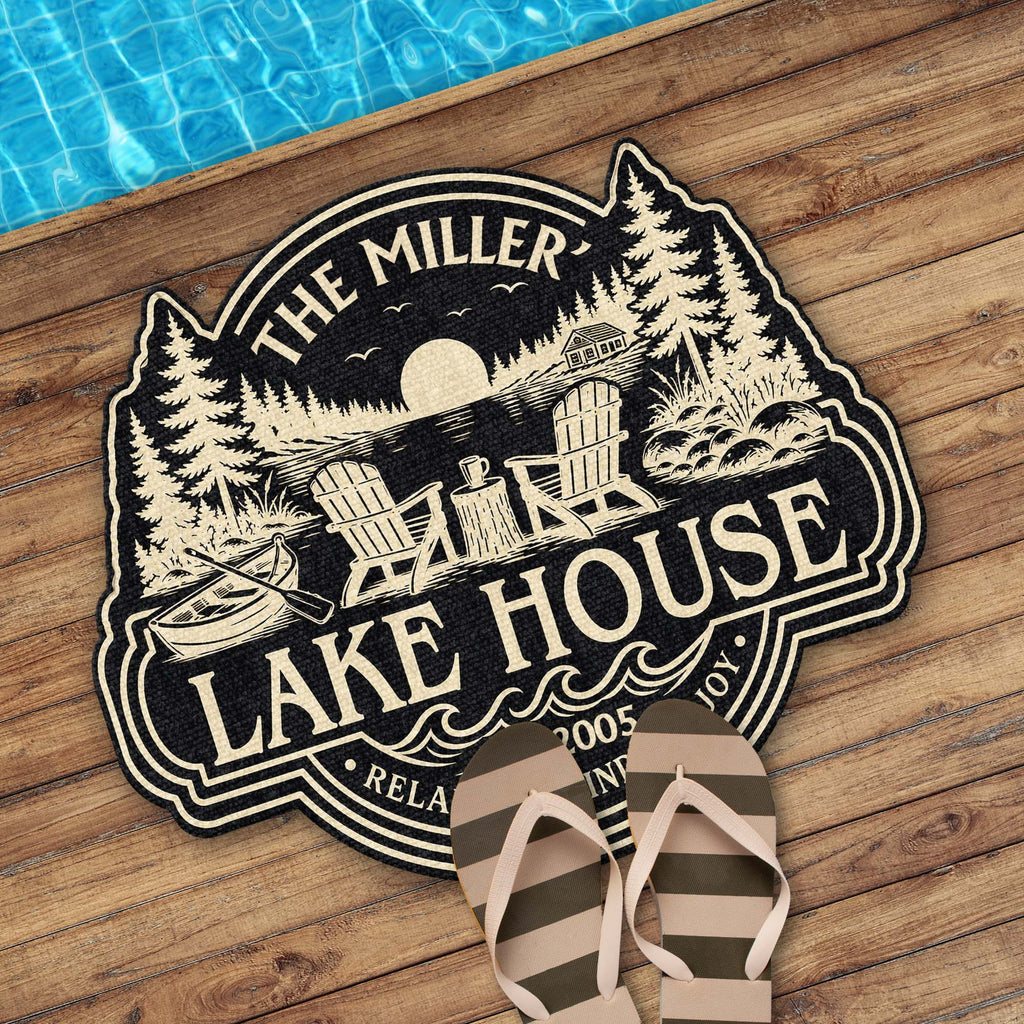 Lake House Relax Unwind Enjoy - Personalized Custom Shaped Doormat for Cabin Decor