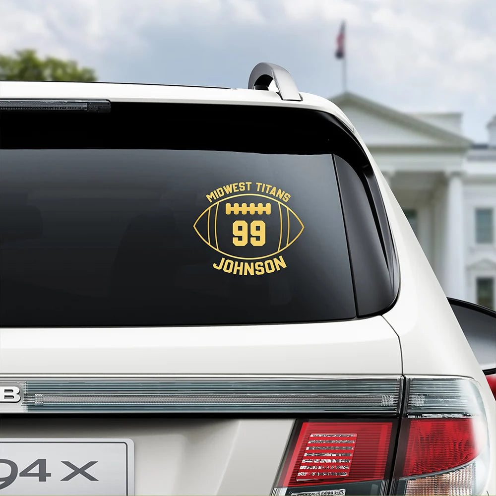 Personalized Football Player Car Window Decal Sticker - Custom Team Name Number Gift