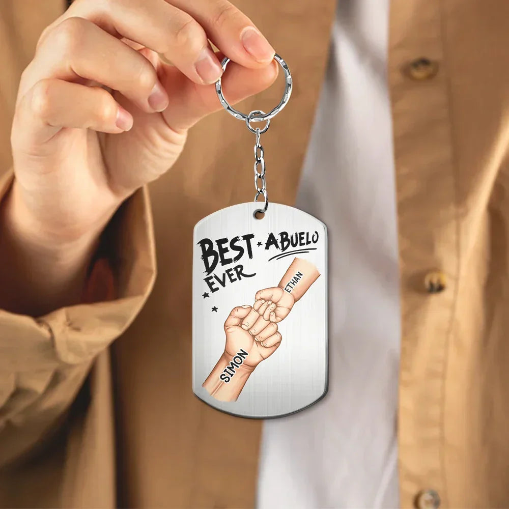 Daddy's Team Fist Bump Personalized Keychain - Custom Gift with Kids Names