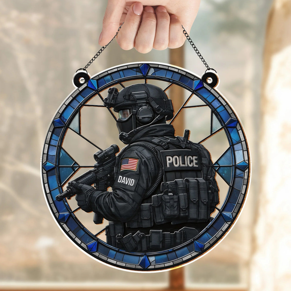Honor Our Law Enforcement Tactical Gear Design Personalized Suncatcher - Custom Police Officer Decor Gift for Family