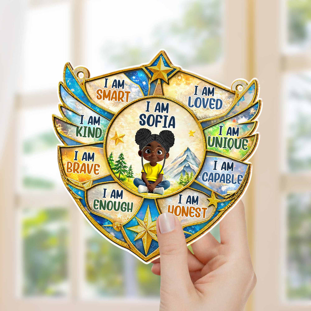 I Am Smart Loved Kind Personalized Suncatcher Ornament - Custom Affirmations Gift for Kids