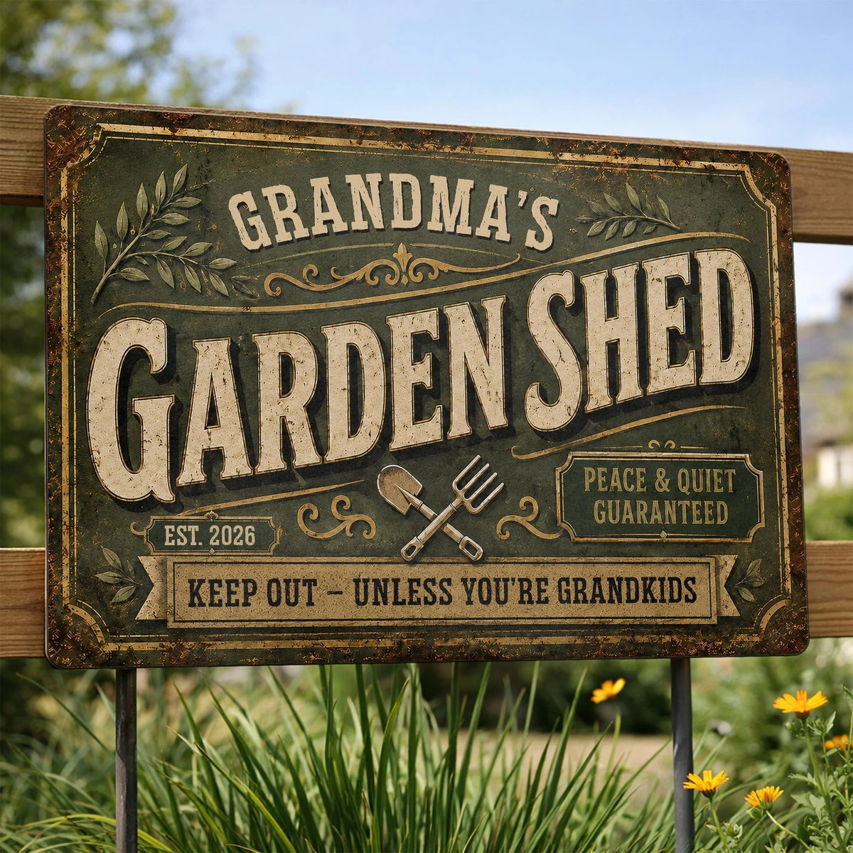 Grandma's Garden Shed Keep Out Personalized Metal Sign - Custom Gift For Garden Lovers