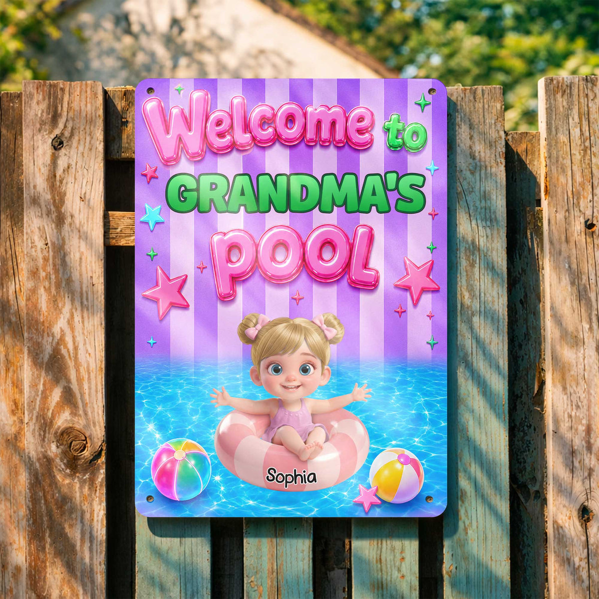 "Welcome to Grandma's Pool" Personalized Metal Sign - Custom Summer Outdoor Pool Decor Gift