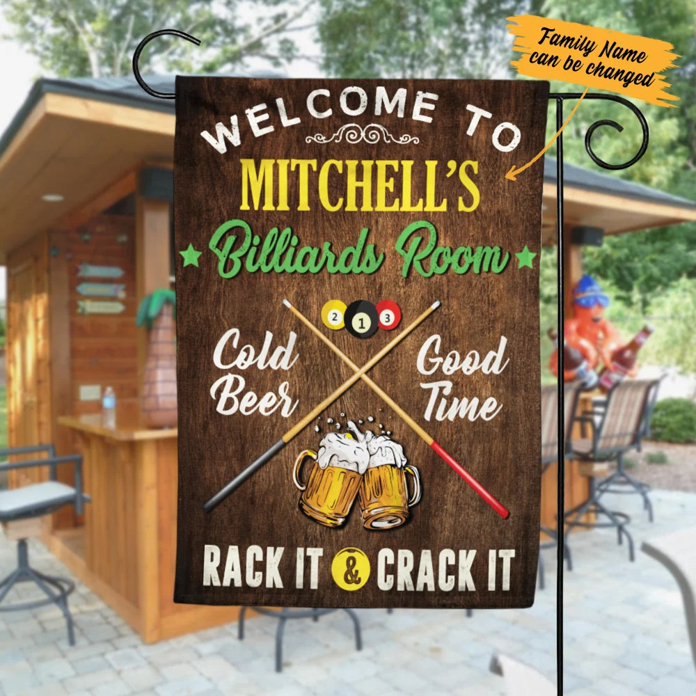 Rack It And Crack It Personalized Billiards Game Room Garden Flag for Pool Lovers