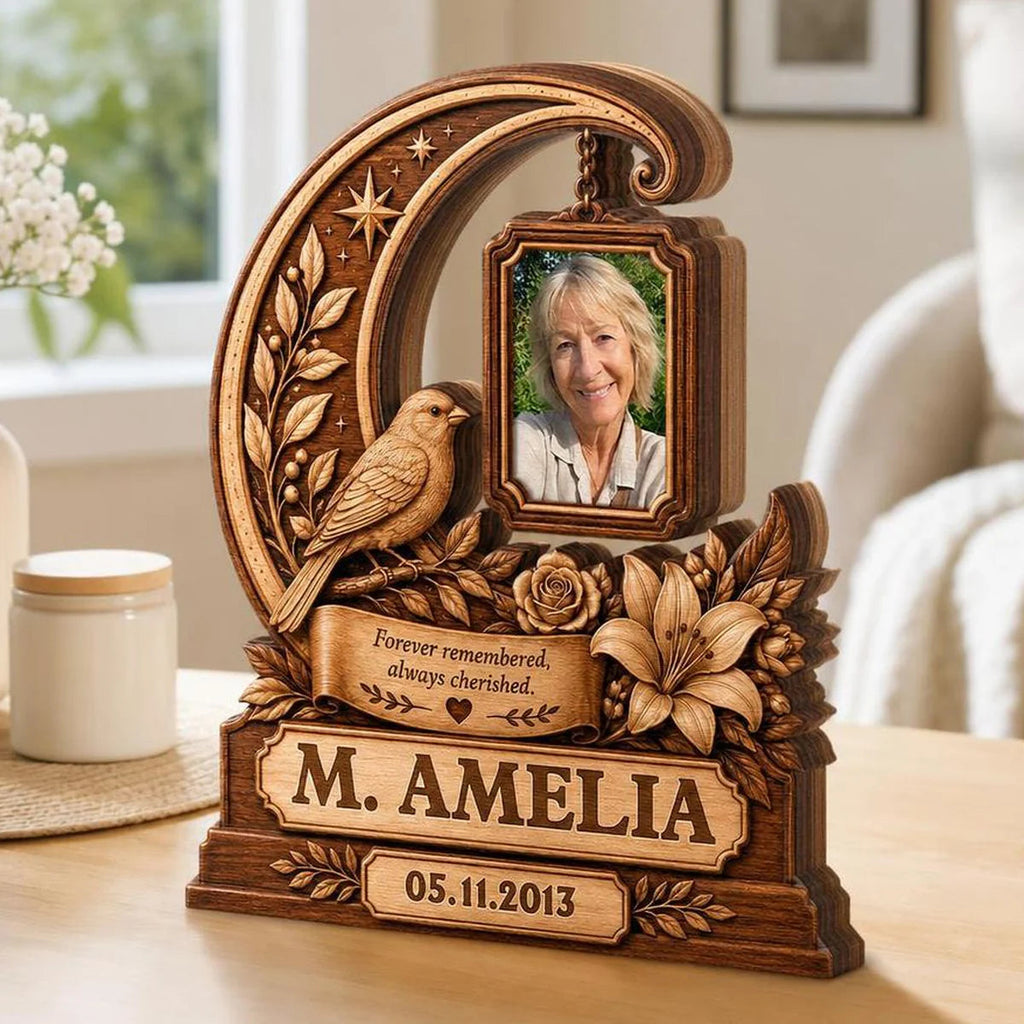 "Forever Remembered Always Cherished" Personalized Memorial Wooden Block - Custom Photo Sympathy Keepsake Gift for Family
