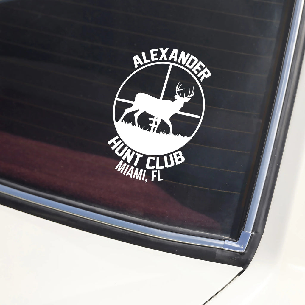Custom Hunting Club Car Window Decal - Personalized Deer Hunter Sticker Gift