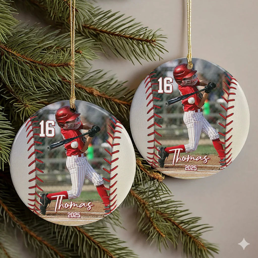 Custom Photo Baseball Player Ceramic Ornament - Personalized Keepsake Gift for Player or Baseball Lover