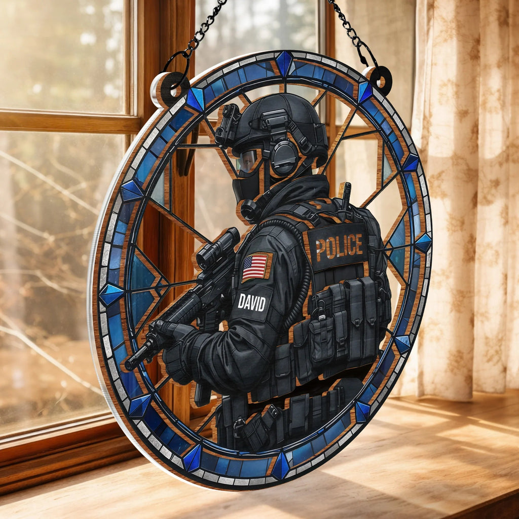 Honor Our Law Enforcement Tactical Gear Design Personalized Suncatcher - Custom Police Officer Decor Gift for Family