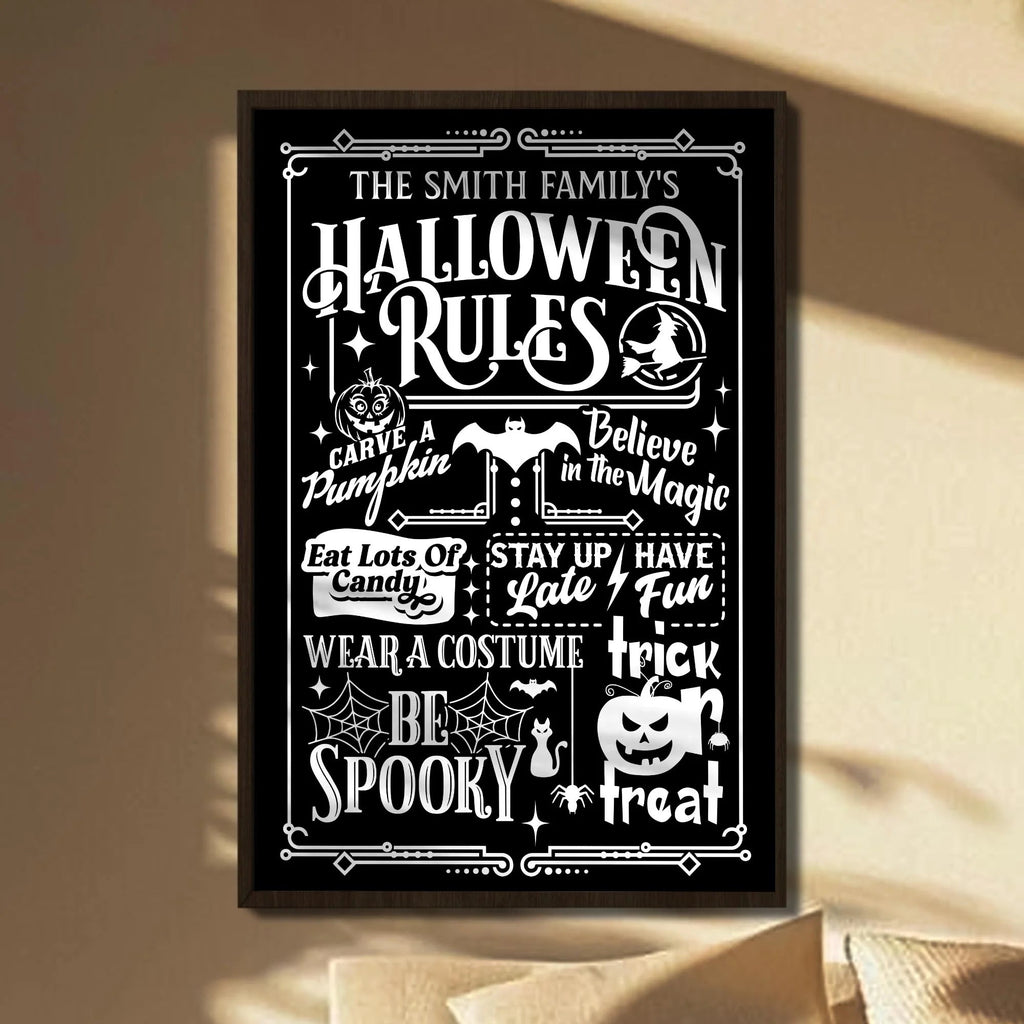 Our Family Halloween Rules Personalized Poster / Canvas - Custom Spooky Fall Wall Art Decor