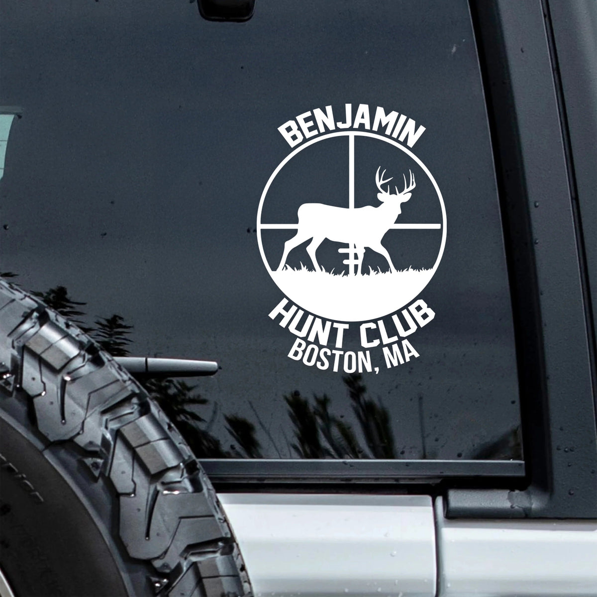 Custom Hunting Club Car Window Decal - Personalized Deer Hunter Sticker Gift