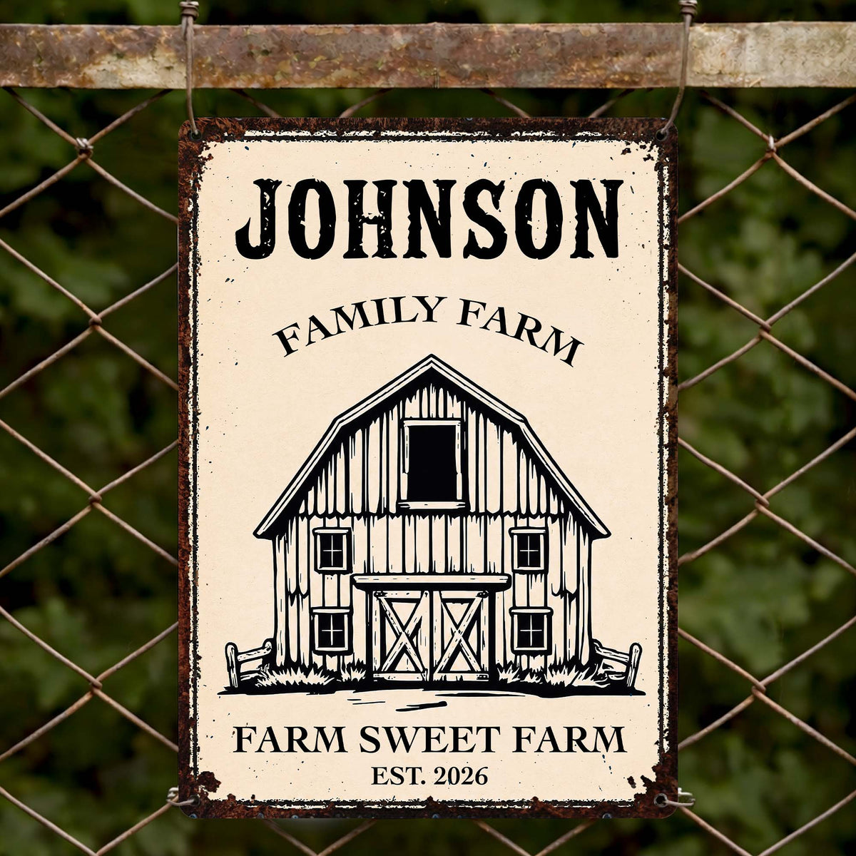 "Farm Sweet Farm" Personalized Metal Sign - Custom Family Name Barn Decor