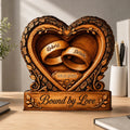 Bound by Love Wedding Rings Heart Personalized Wooden Block - Custom Keepsake Gift for Couples