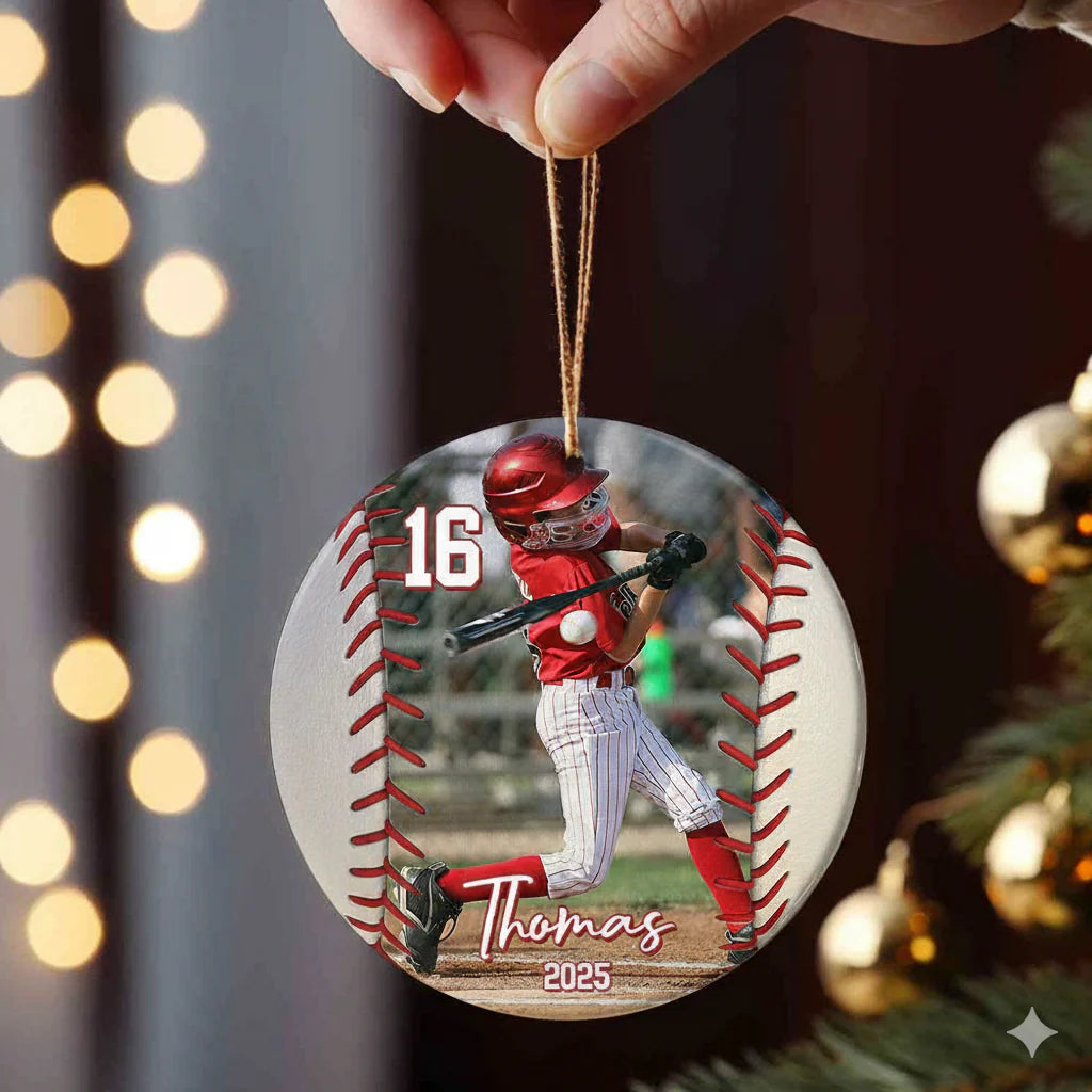 Custom Photo Baseball Player Ceramic Ornament - Personalized Keepsake Gift for Player or Baseball Lover