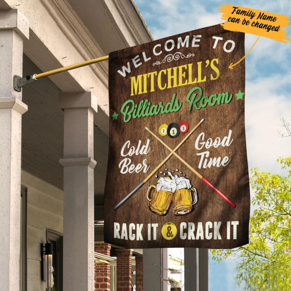 Rack It And Crack It Personalized Billiards Game Room Garden Flag for Pool Lovers