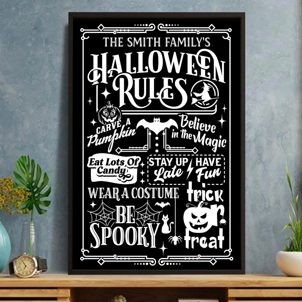 Our Family Halloween Rules Personalized Poster / Canvas - Custom Spooky Fall Wall Art Decor