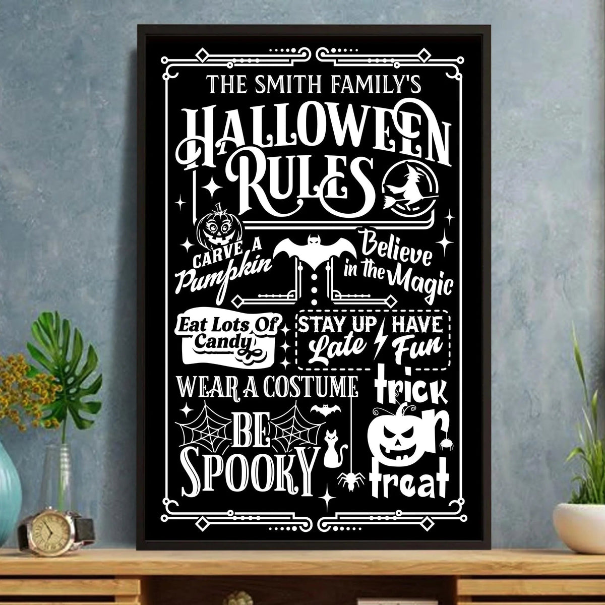 Our Family Halloween Rules Personalized Poster / Canvas - Custom Spooky Fall Wall Art Decor