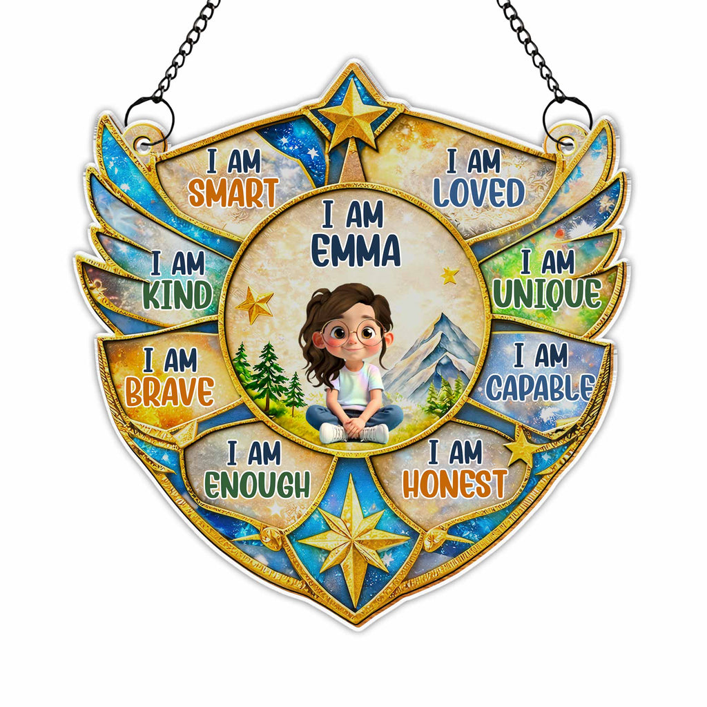 I Am Smart Loved Kind Personalized Suncatcher Ornament - Custom Affirmations Gift for Kids