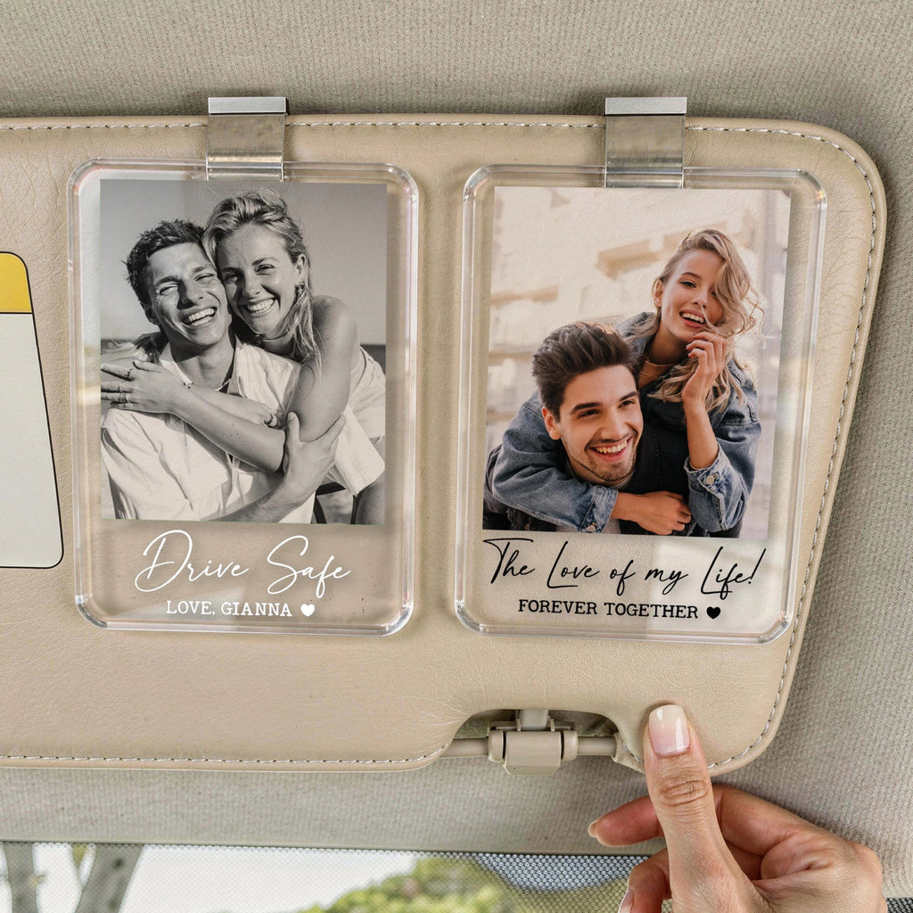 "Drive Safe" Personalized Photo Car Visor Clip - Custom Keepsake Gift for Couples