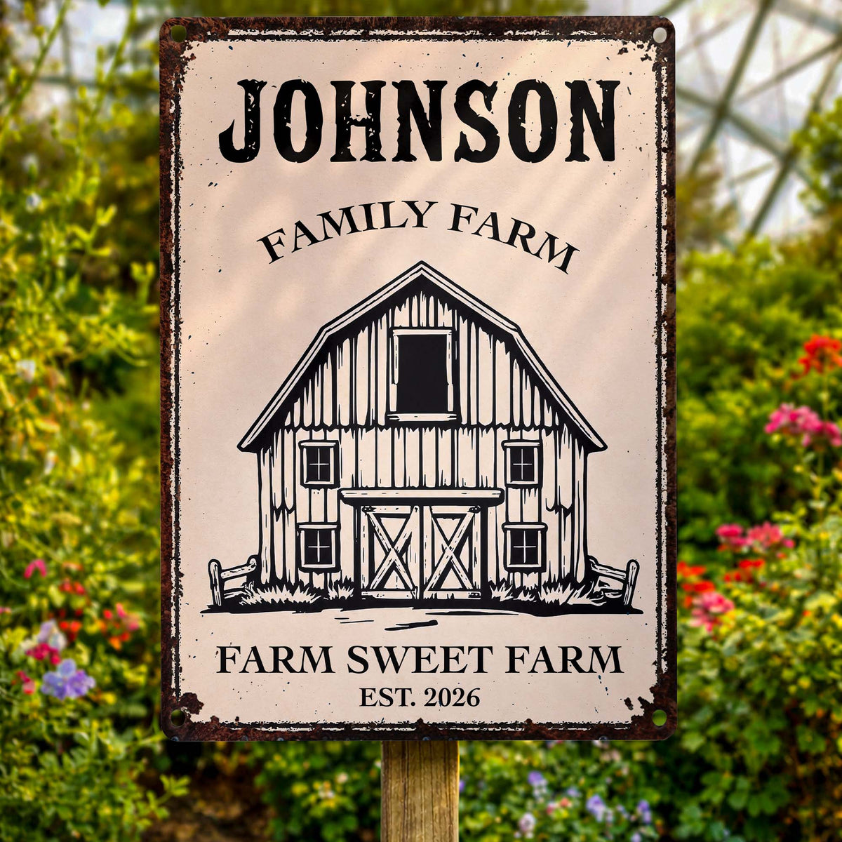 "Farm Sweet Farm" Personalized Metal Sign - Custom Family Name Barn Decor