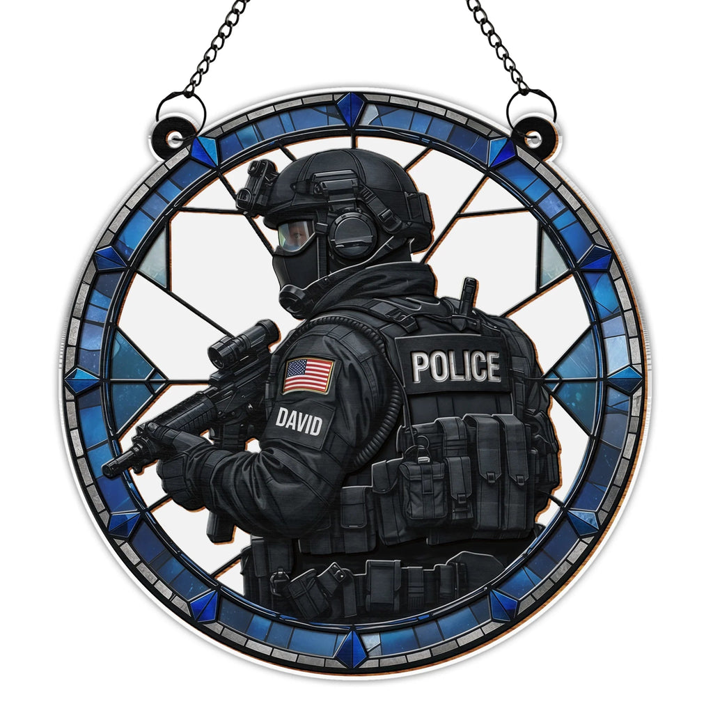 Honor Our Law Enforcement Tactical Gear Design Personalized Suncatcher - Custom Police Officer Decor Gift for Family