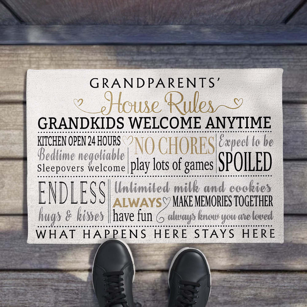 Grandparents House Rules Grandkids Welcome Anytime - Personalized Doormat for Grandma Grandpa
