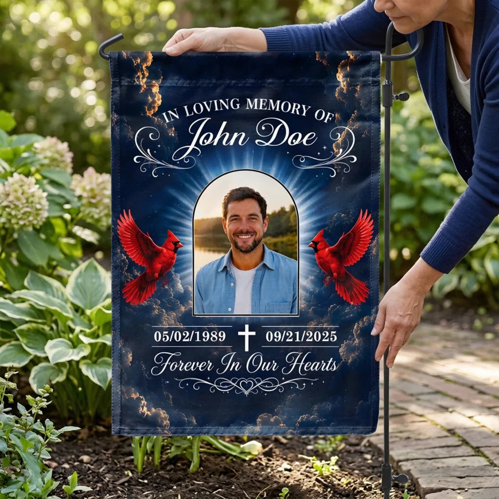 "Heaven Gained An Angel" Personalized Garden Flag - Custom Photo Memorial Gift For Loss Of Loved One