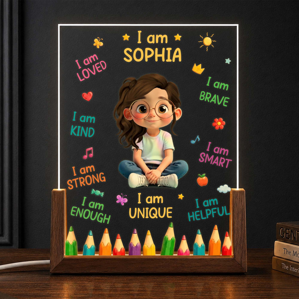 I Am Loved Kind Strong Custom Name LED Night Light - Personalized Kids Affirmations Gift