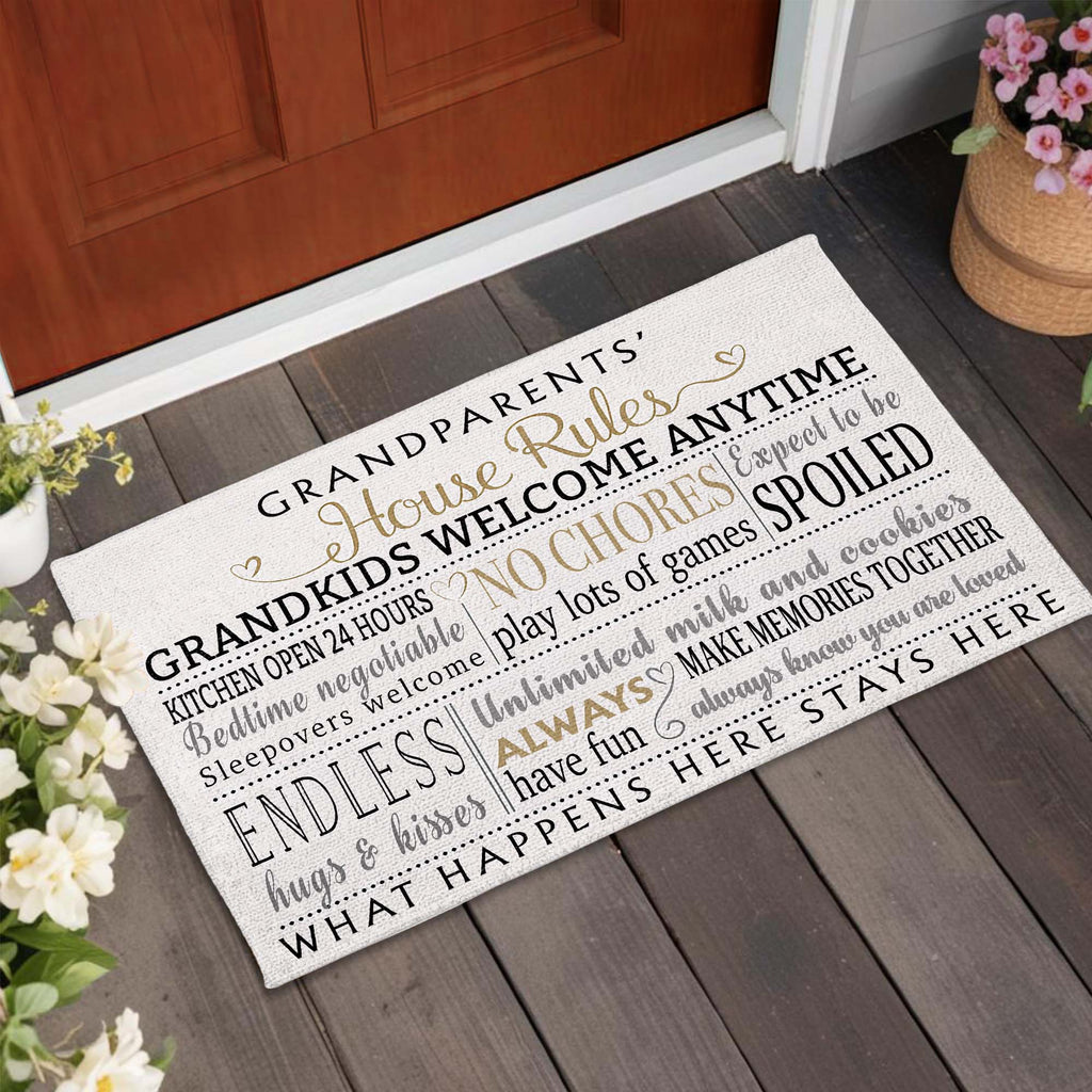 Grandparents House Rules Grandkids Welcome Anytime - Personalized Doormat for Grandma Grandpa