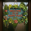 "Welcome To My Happy Place" Personalized Potted Plants Wood Sign - Custom Gift for Plant Lovers