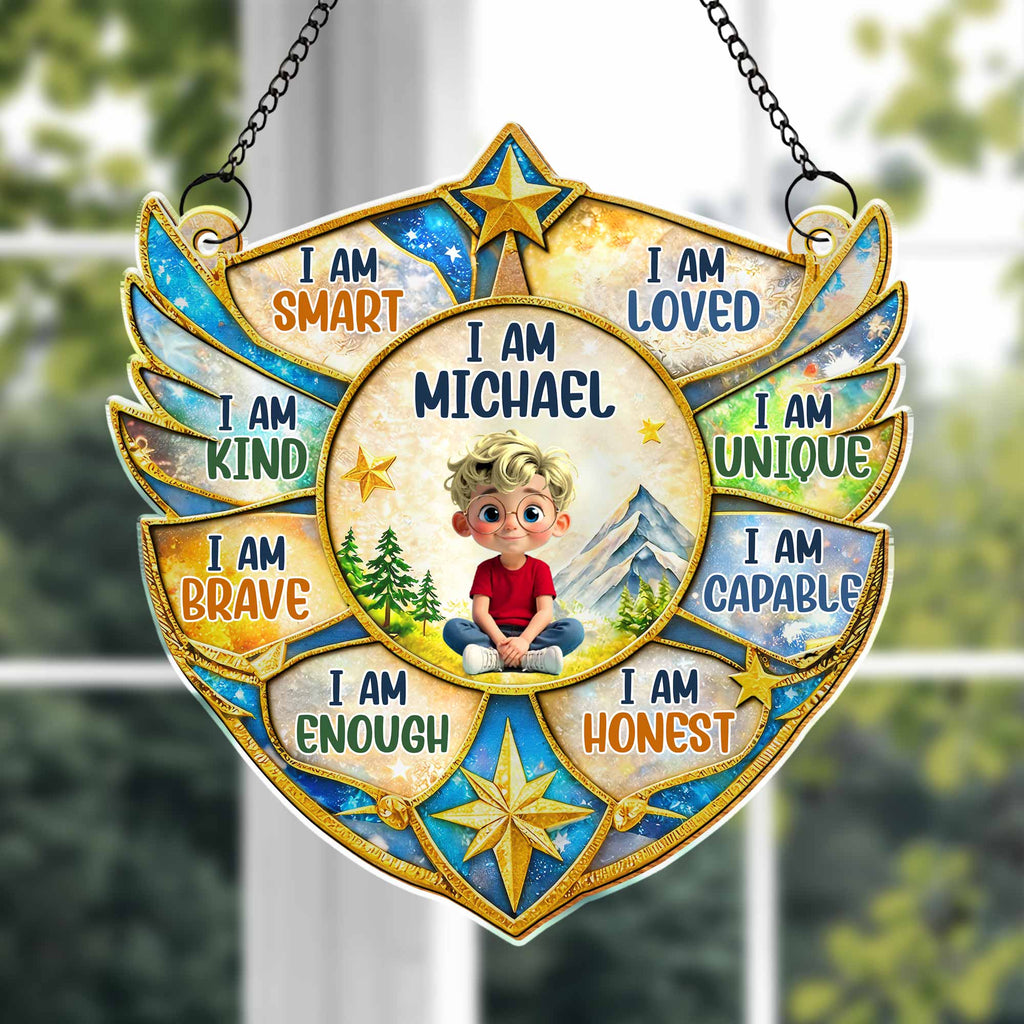 I Am Smart Loved Kind Personalized Suncatcher Ornament - Custom Affirmations Gift for Kids