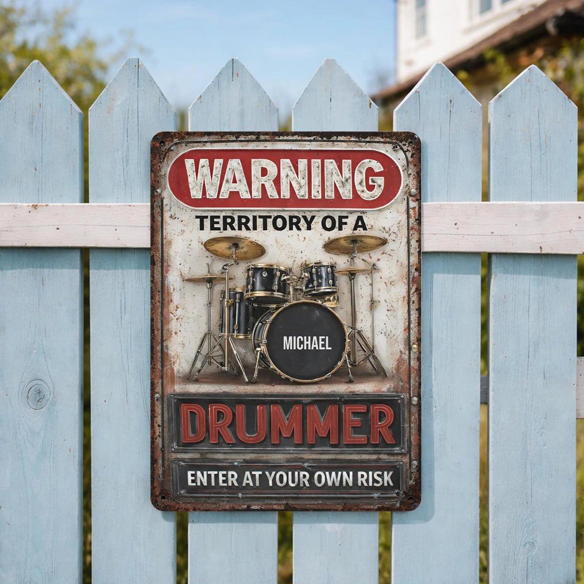 Warning Territory Of A Drummer Personalized Metal Sign - Custom Music Studio Wall Art Gift for Drummers & Musicians